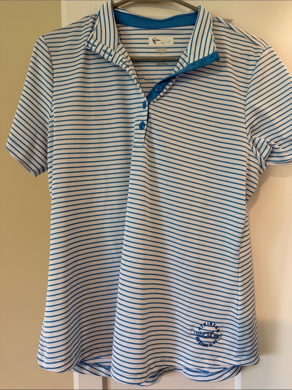 Women’s Greg Norman Striped Polo Shirt - Blue & White Size Large